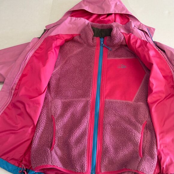 L.L. BEAN, Kid's Fleece Lined 3 in 1 Jacket in Pink, Blue Colorblock, sz 10-12 - Picture 4 of 14